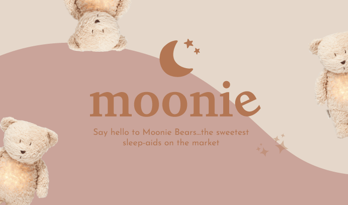 Pink noise white light Moonie bears to help assist with your baby's sleep. Shop online or in store now at Little Gatherer Children's Boutique.