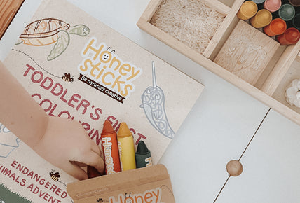Hand made in New Zealand Honeysticks offers a beautiful range of crayons, bath drops, and water colours perfect for hours of arts and crafts. Available online and instore from Little Gatherer children's boutique.