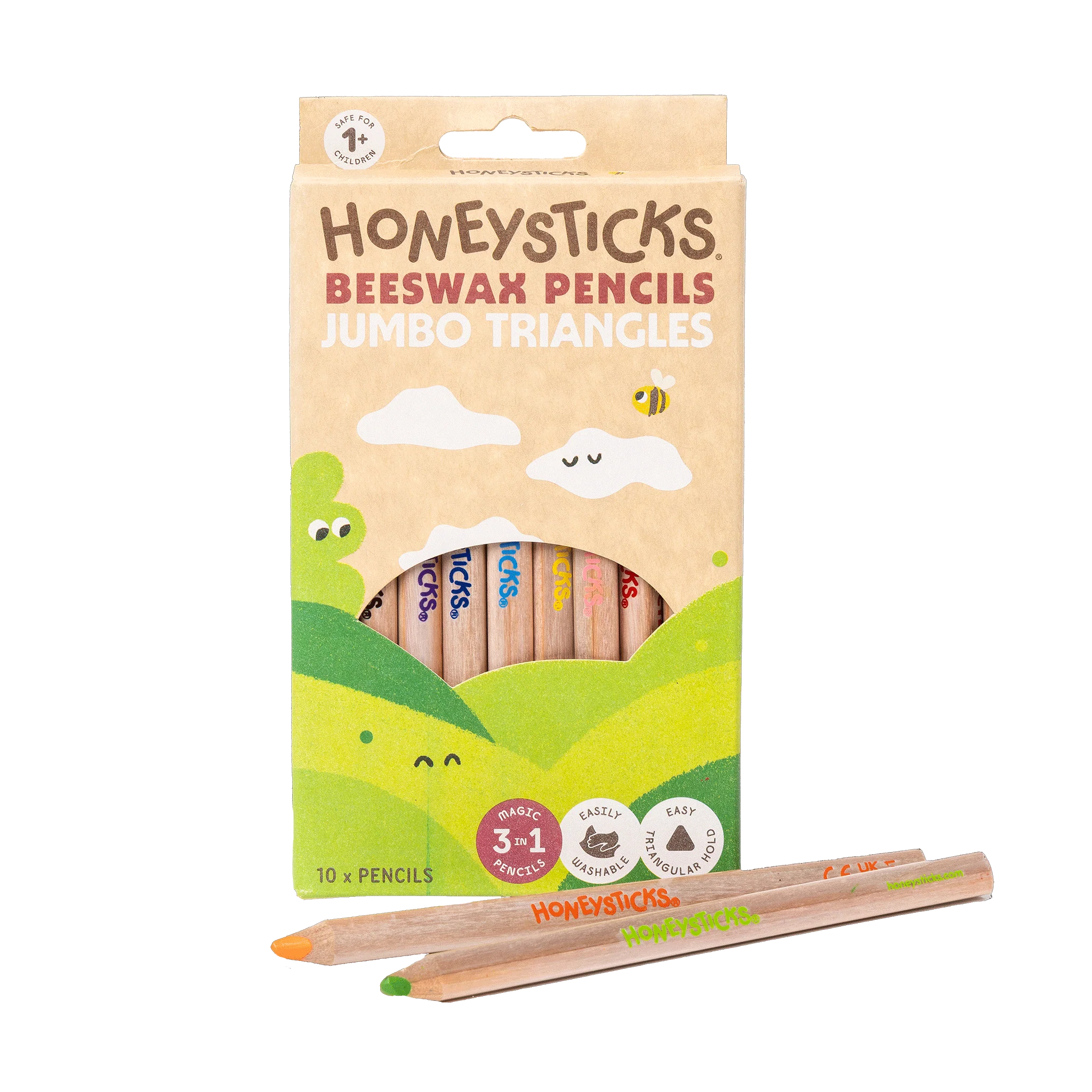Honeysticks Magic 3-in-1 Beeswax Pencils Jumbo Triangles - 10pk