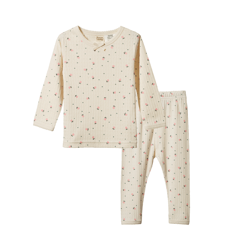 Nature Baby 2pc Long Sleeve Pyjama Set Pointelle - Posey Blossom