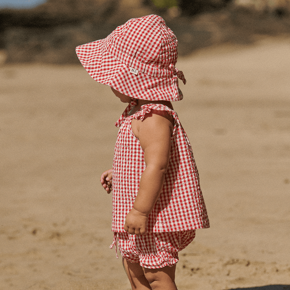 Nature Baby Petal Gingham Set - Red Check