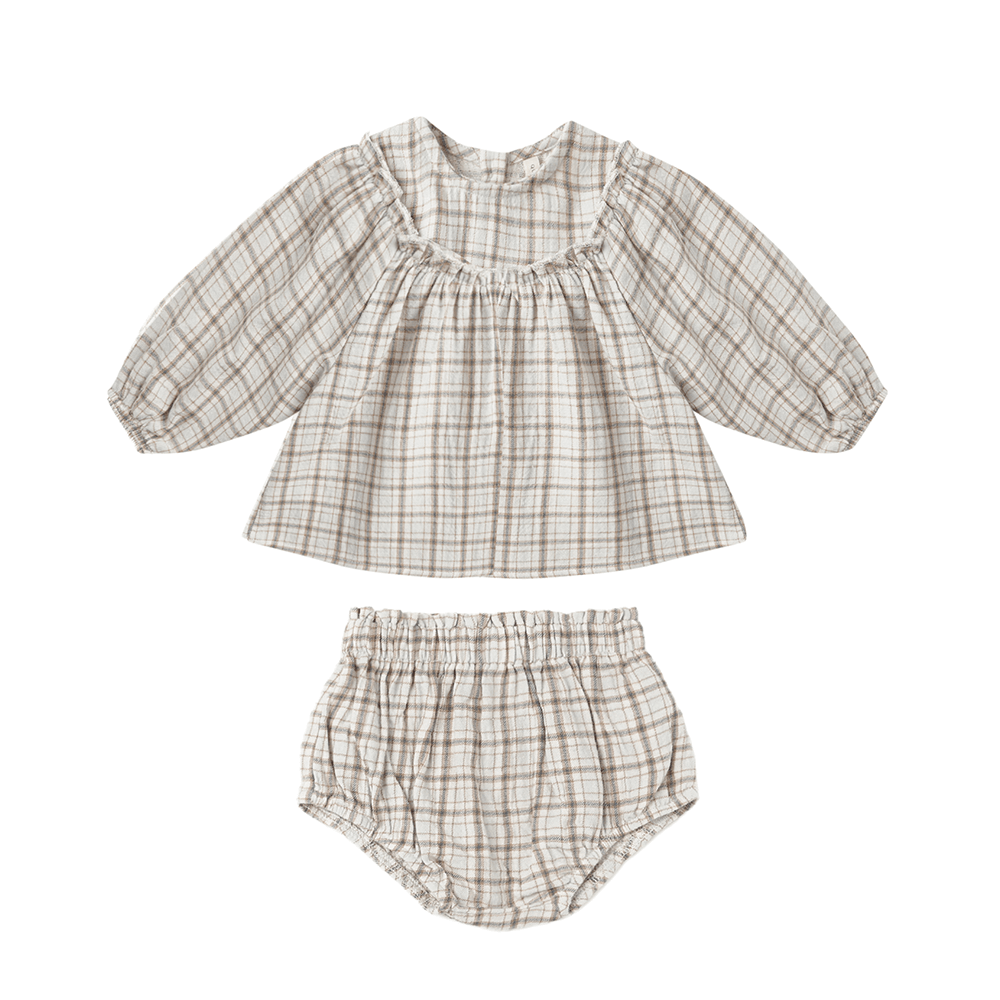 Quincy Mae Mia Top + Bloomer Set - Blue Plaid