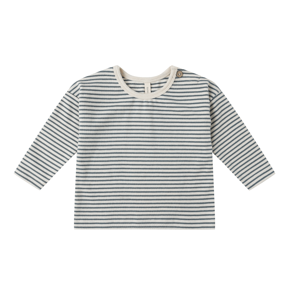 Quincy Mae Long Sleeve Tee - Ocean Micro Stripe