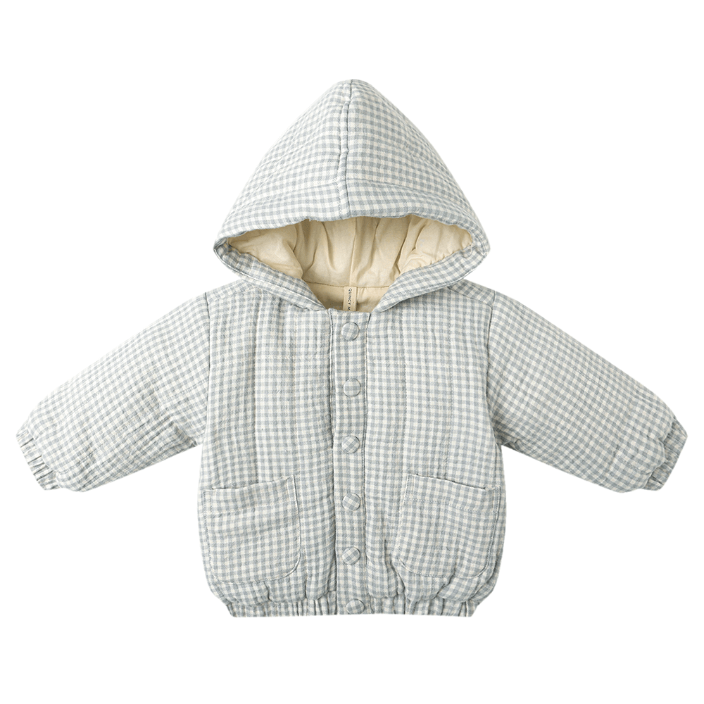 Quincy Mae Hooded Woven Jacket - Blue Gingham