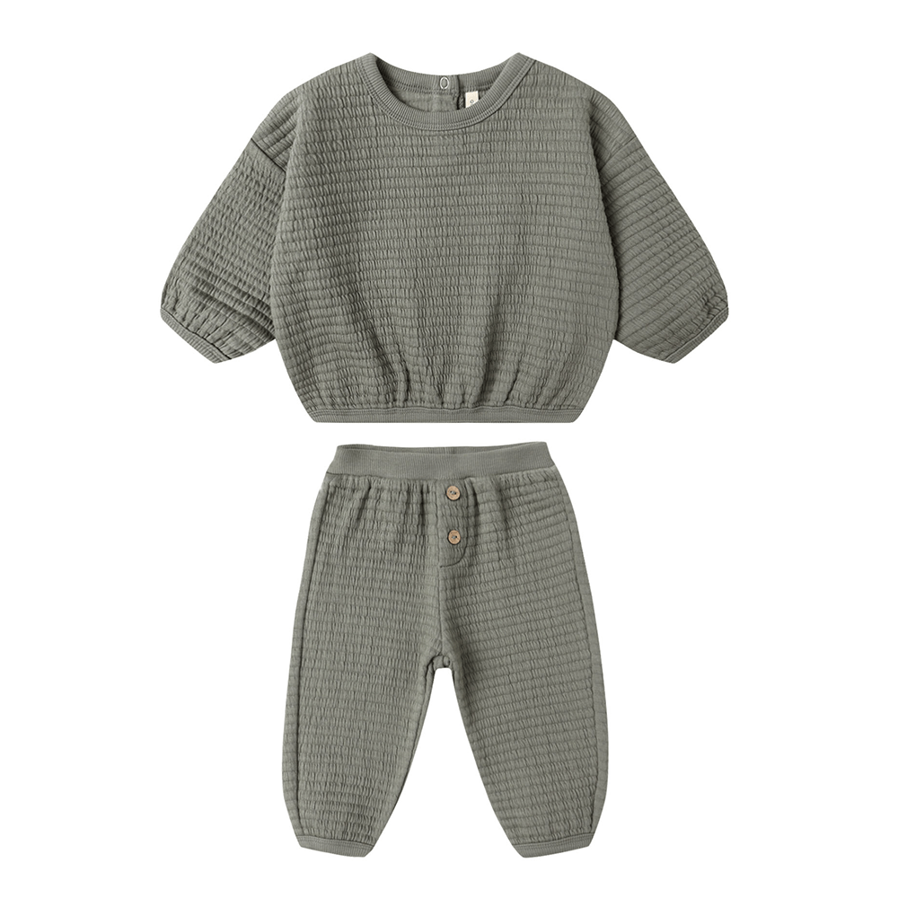 Quincy Mae Textured Sweat Set - Forest