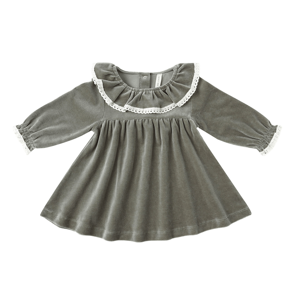 Quincy Mae Velour Baby Dress - Forest