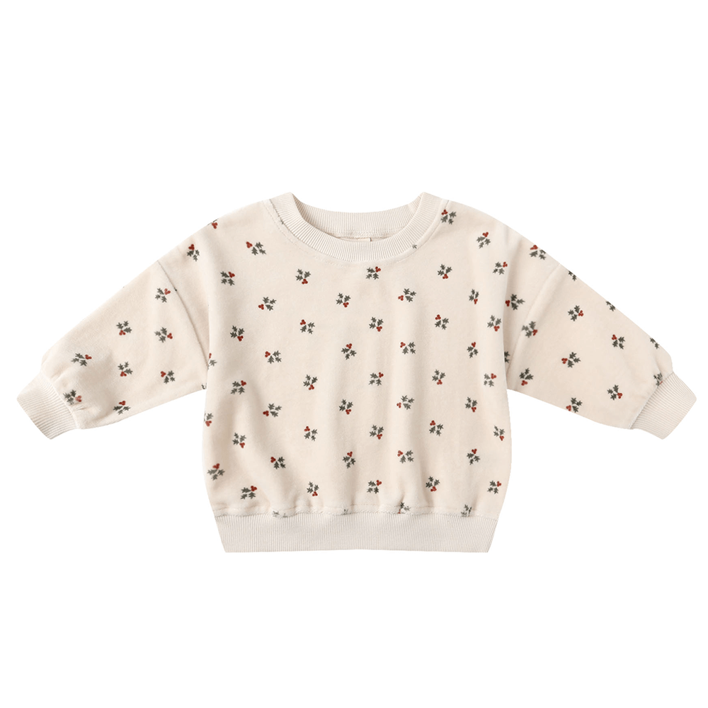 Quincy Mae Velour Relaxed Sweatshirt - Holly Berry