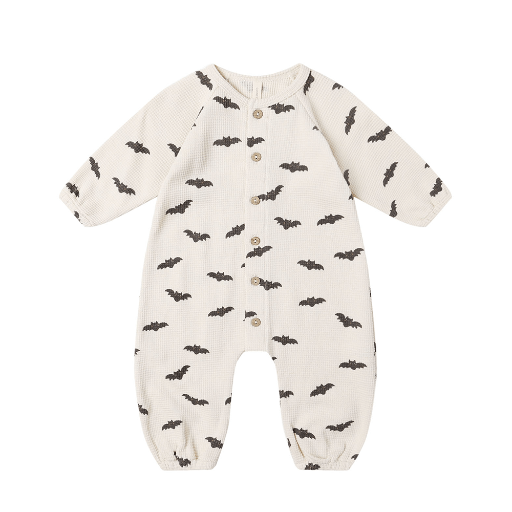 Quincy Mae Waffle Long Sleeve Jumpsuit - Bats