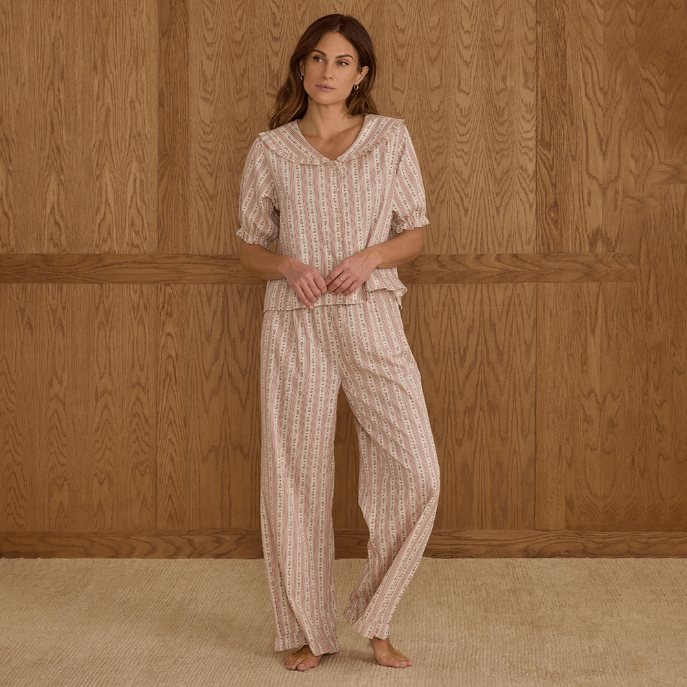 Rylee + Cru Womens Ruffle Pajamas - Candy Cane Stripe