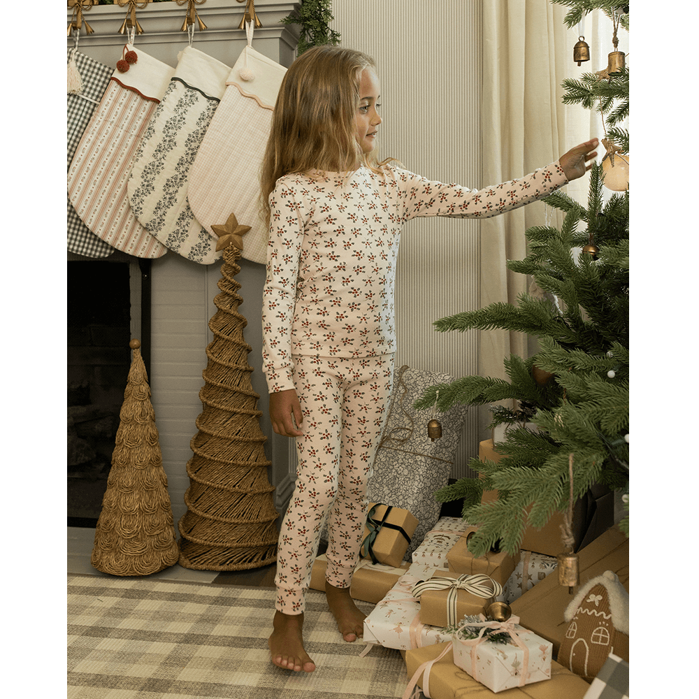 Rylee + Cru Organic Long Pajama Set - Holly Berry