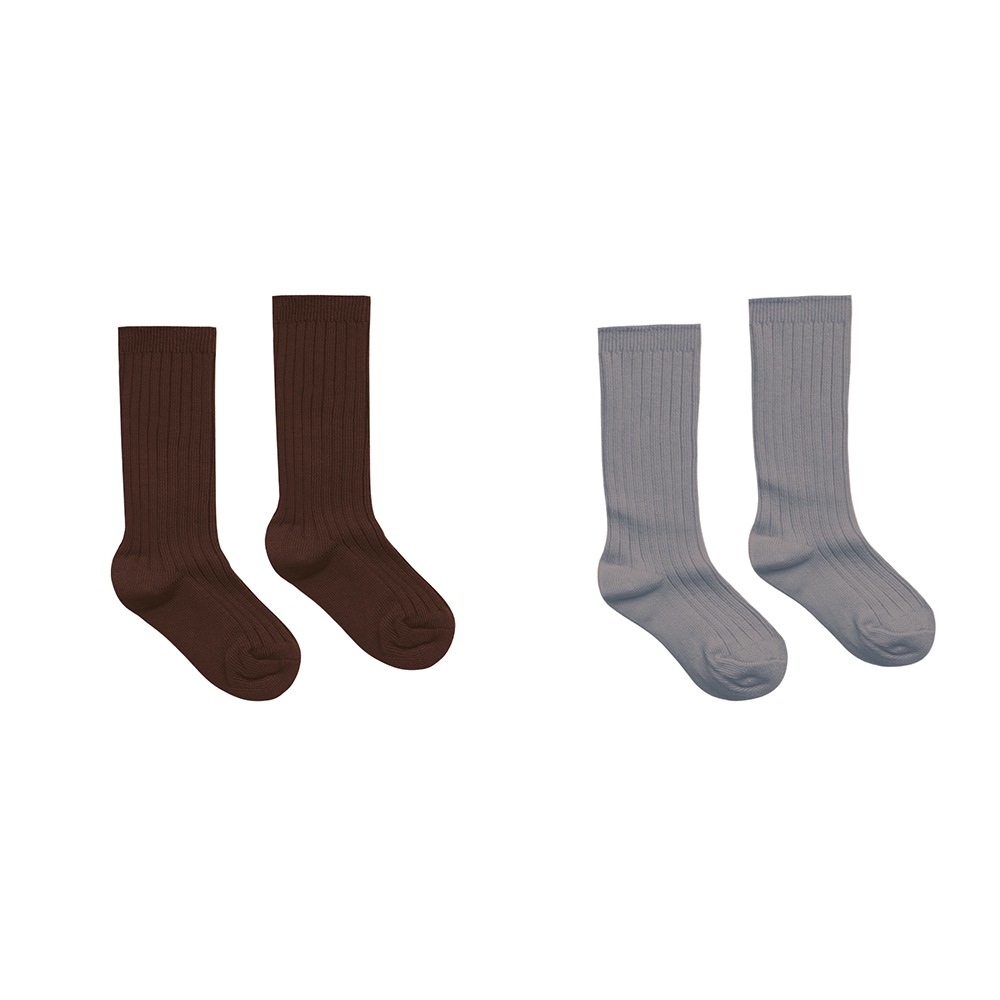 Rylee + Cru Ribbed Socks - Brown, Dusty Blue