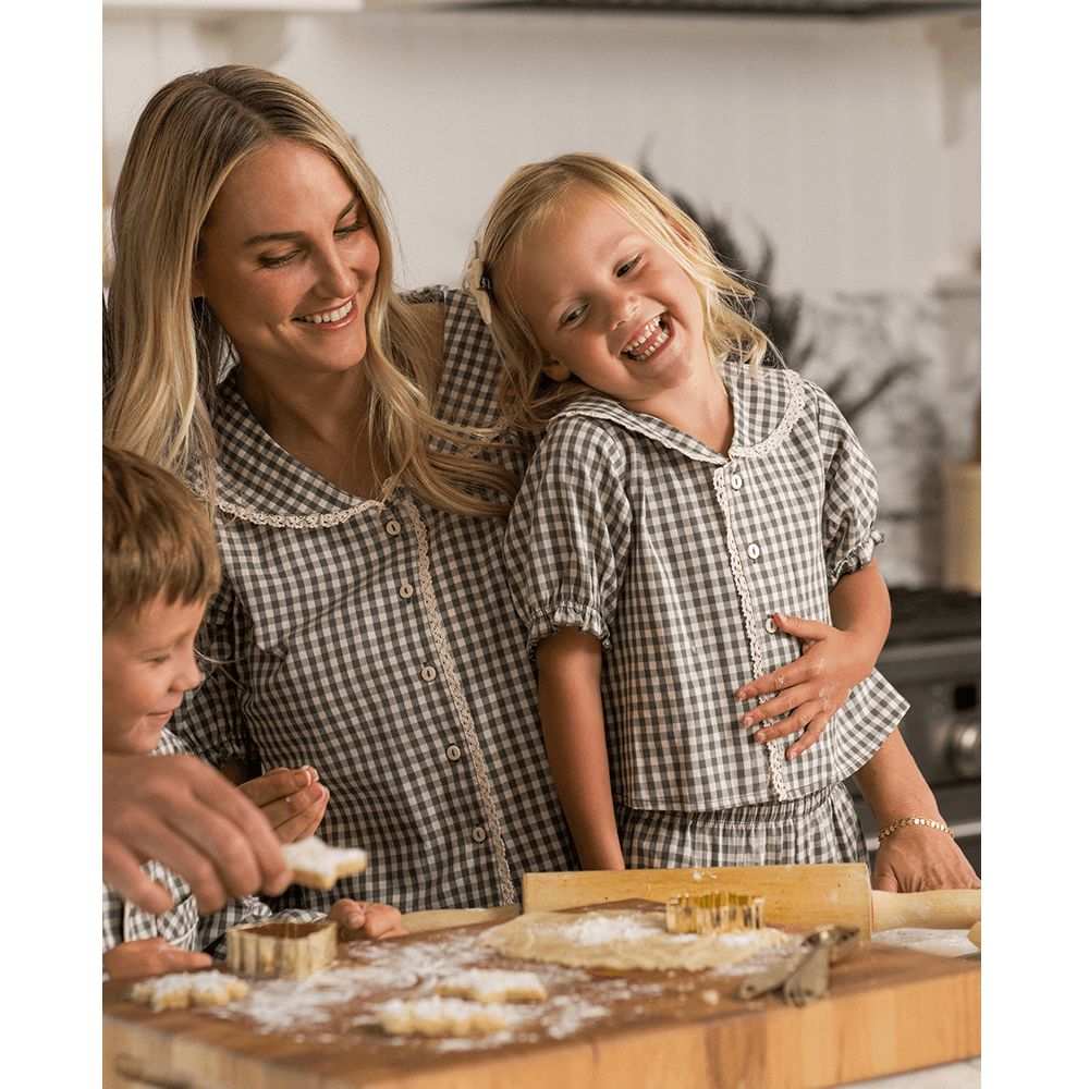 Rylee + Cru Womens Ruffle Pajamas - Evergreen Gingham