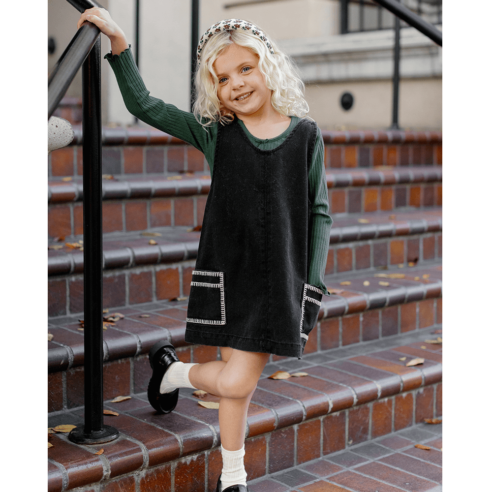 Rylee + Cru V-Neck Overall Dress - Washed Black