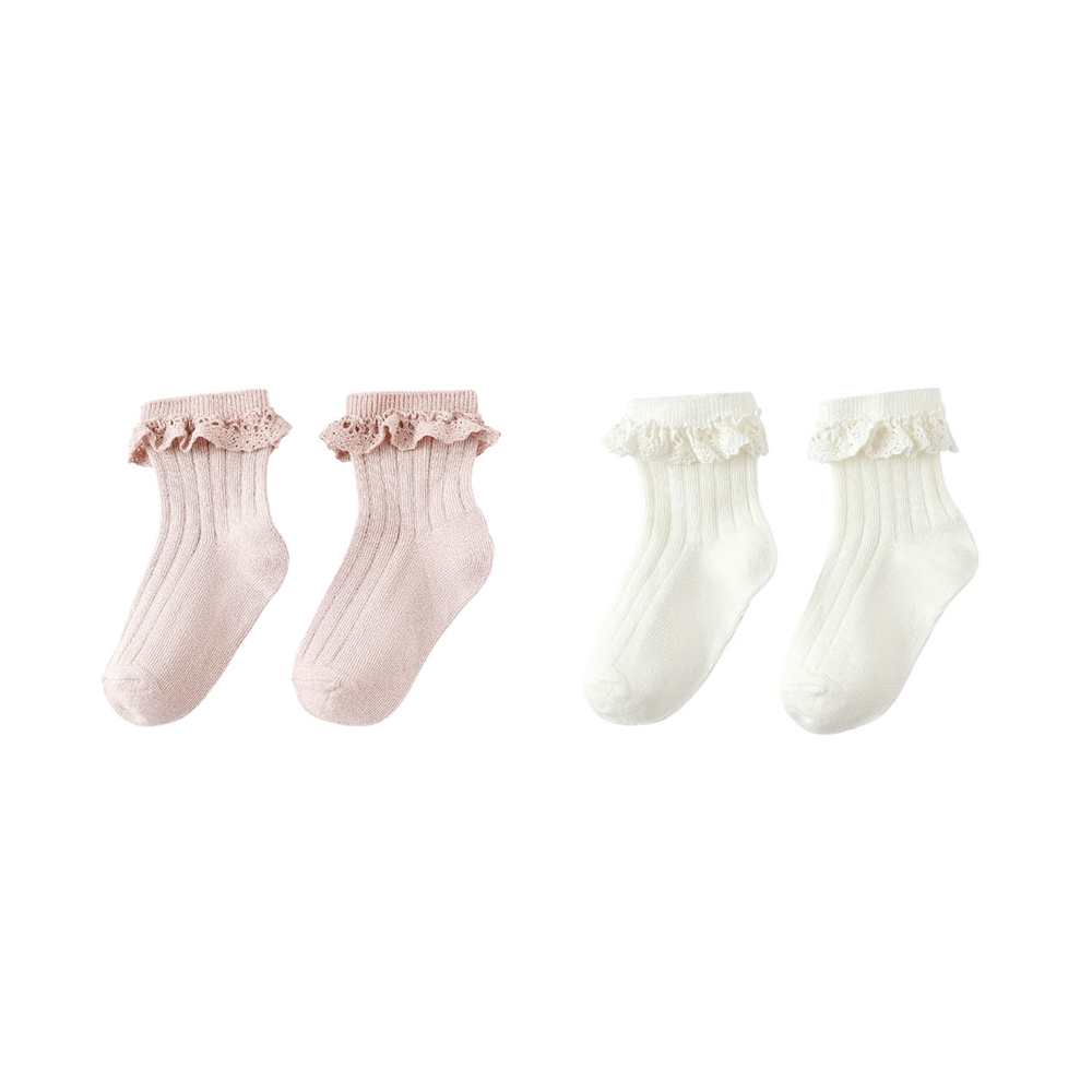 Rylee + Cru Lace Trim Socks 2 Pack - Blush, Ivory
