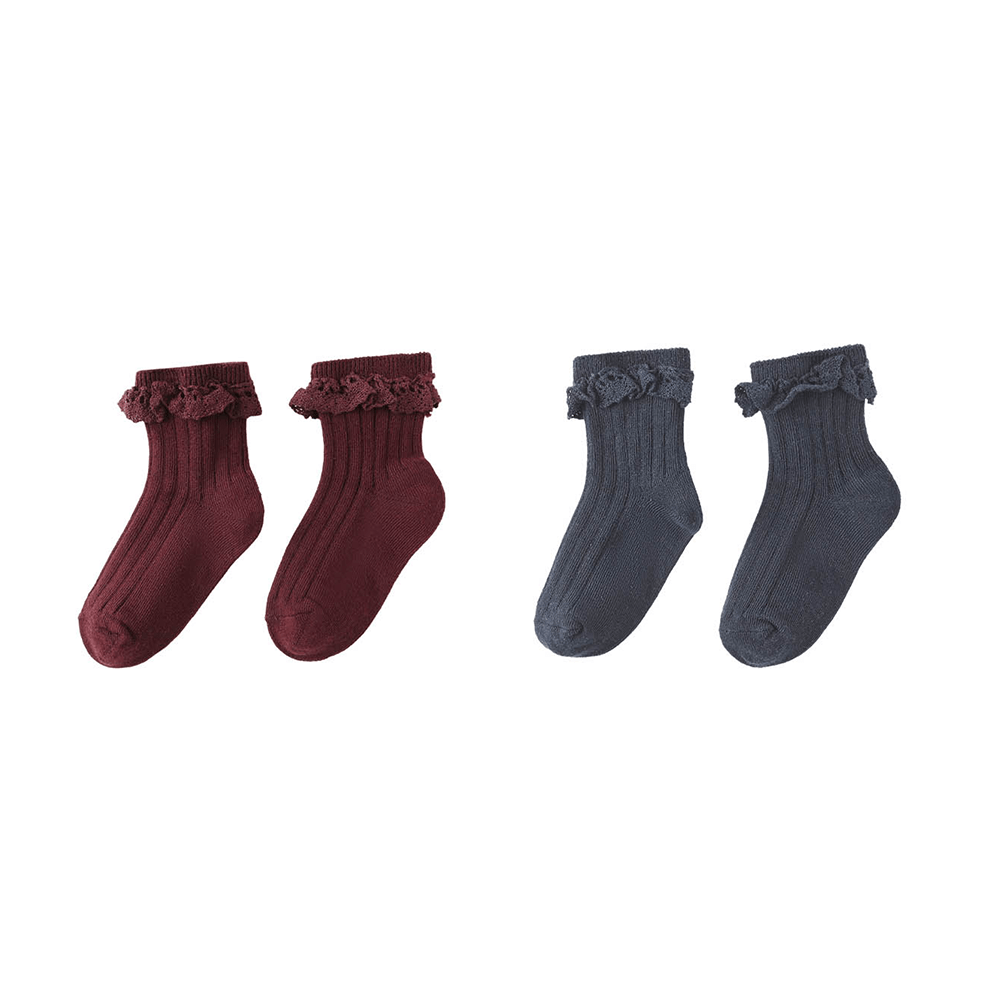 Rylee + Cru Lace Trim Socks 2 Pack - Burgundy, Navy