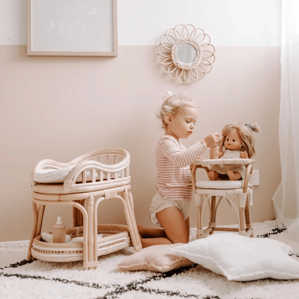 Tiny Harlow Rattan Doll Change Table