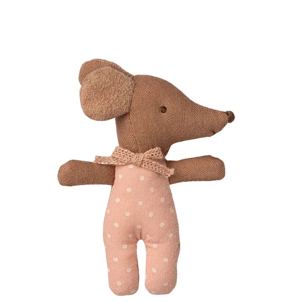 Maileg Sleepy Wakey Baby Mouse in Matchbox Rose