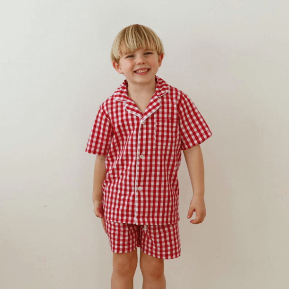 Piccolo Pyjama Short Set - Strawberry Red Gingham