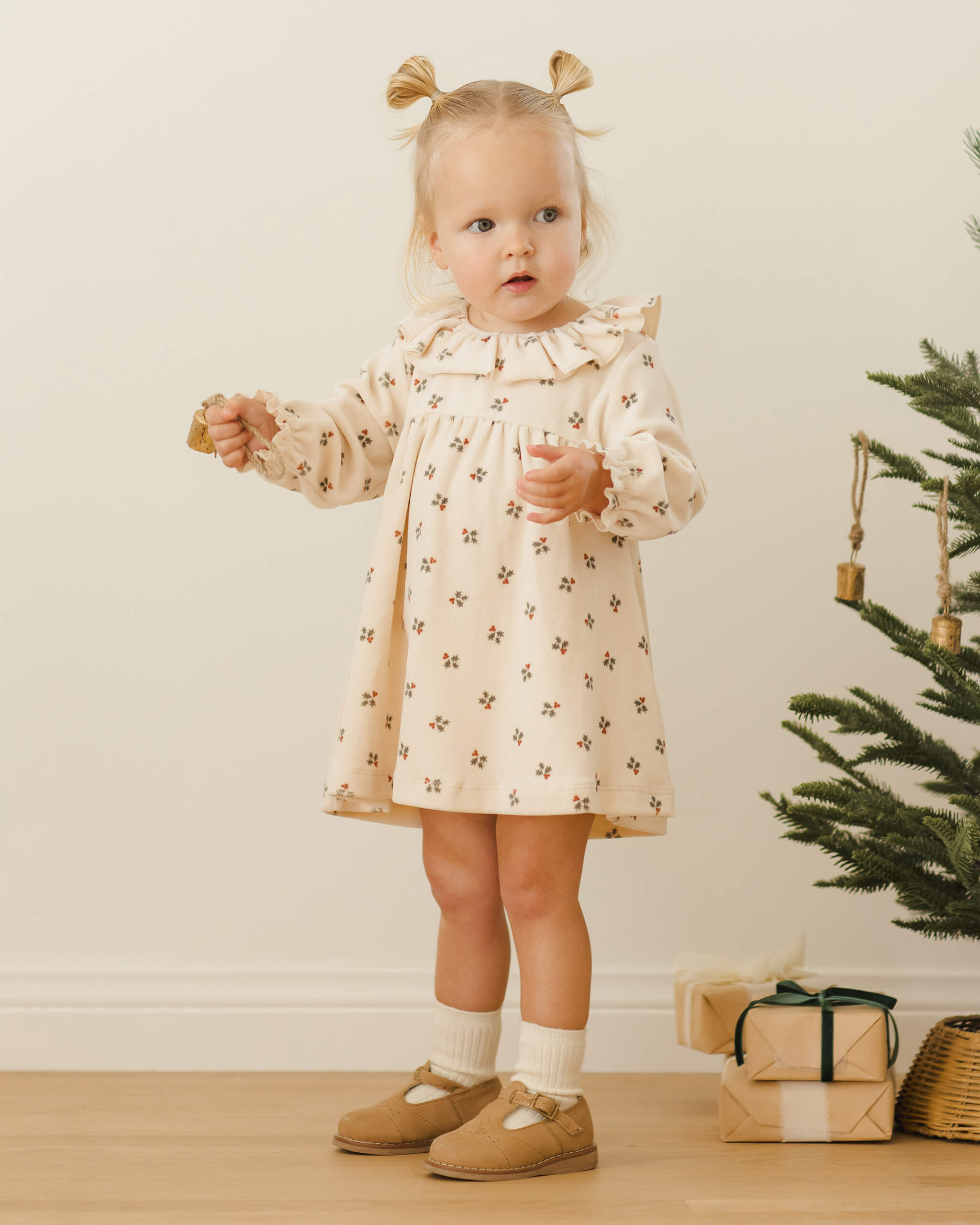 Quincy Mae Velour Baby Dress - Holly Berry