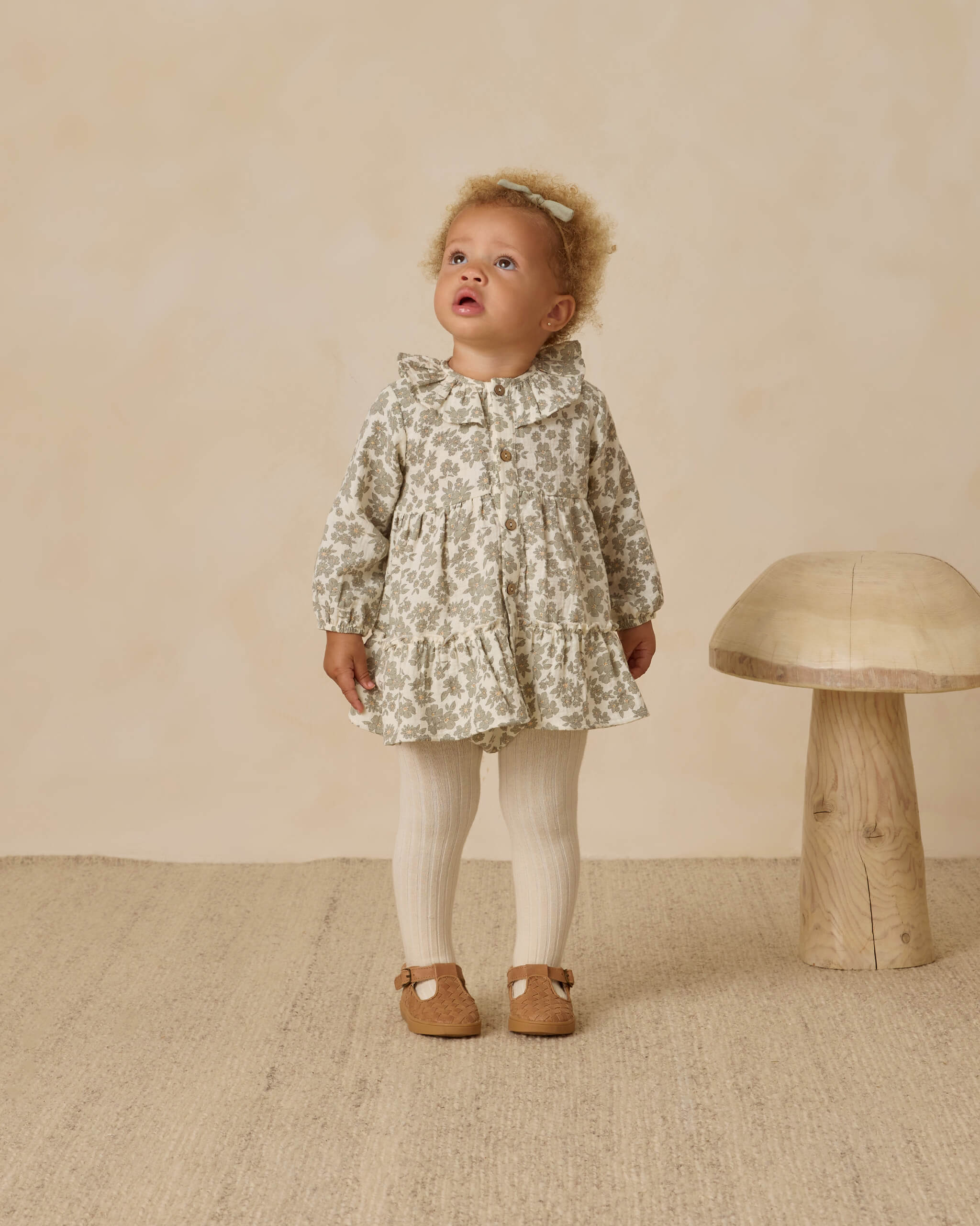 Quincy Mae Ruffle Collar Button Dress - Green Floral