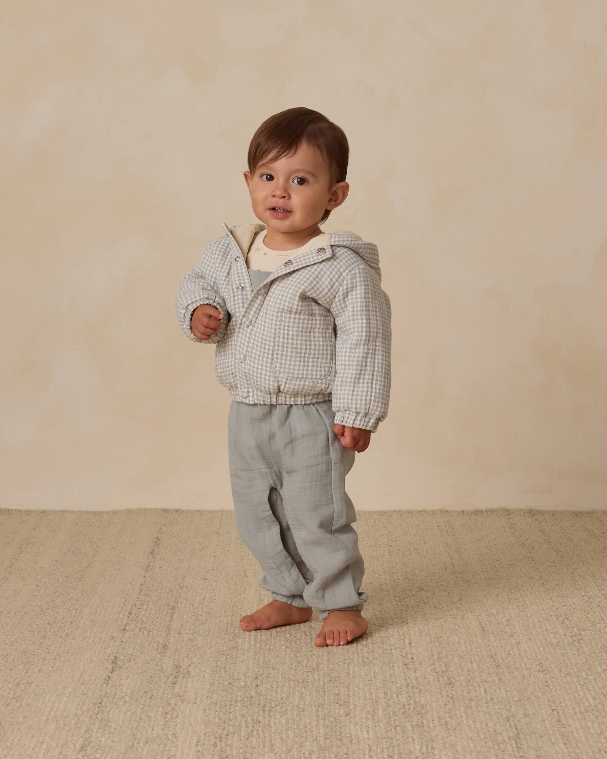 Quincy Mae Hooded Woven Jacket - Blue Gingham