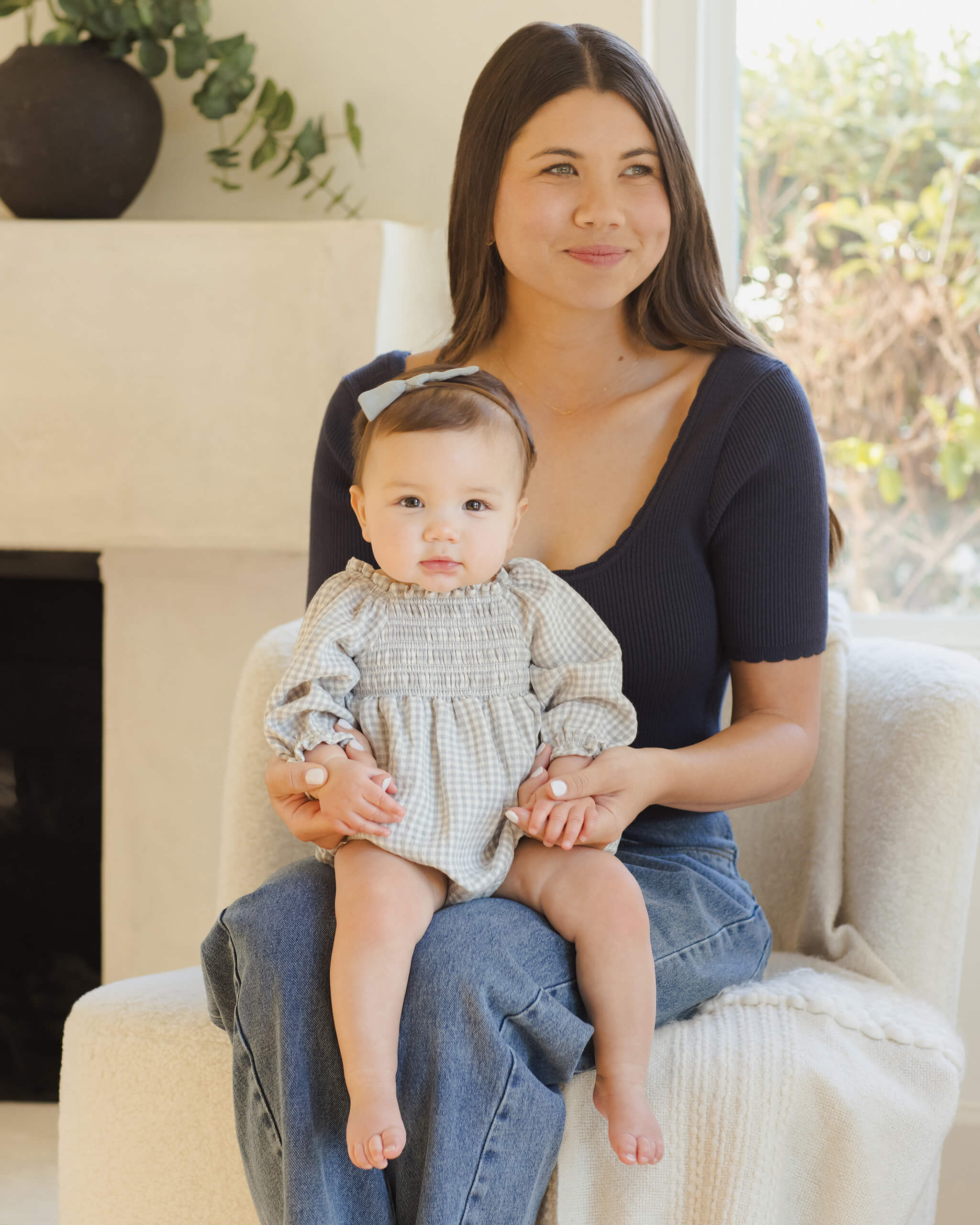 Quincy Mae Eden Romper - Blue Gingham