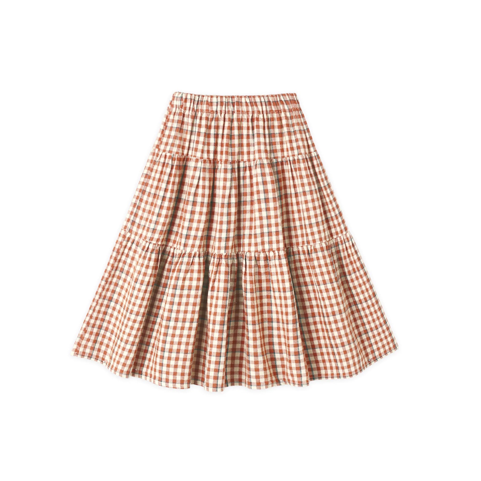 Rylee + Cru Tiered Midi Skirt - Poppy Gingham