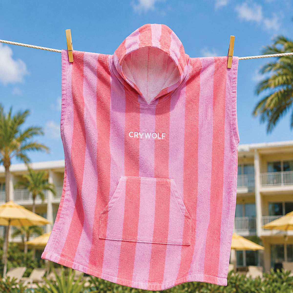 Hooded Towel- Flamingo Stripe
