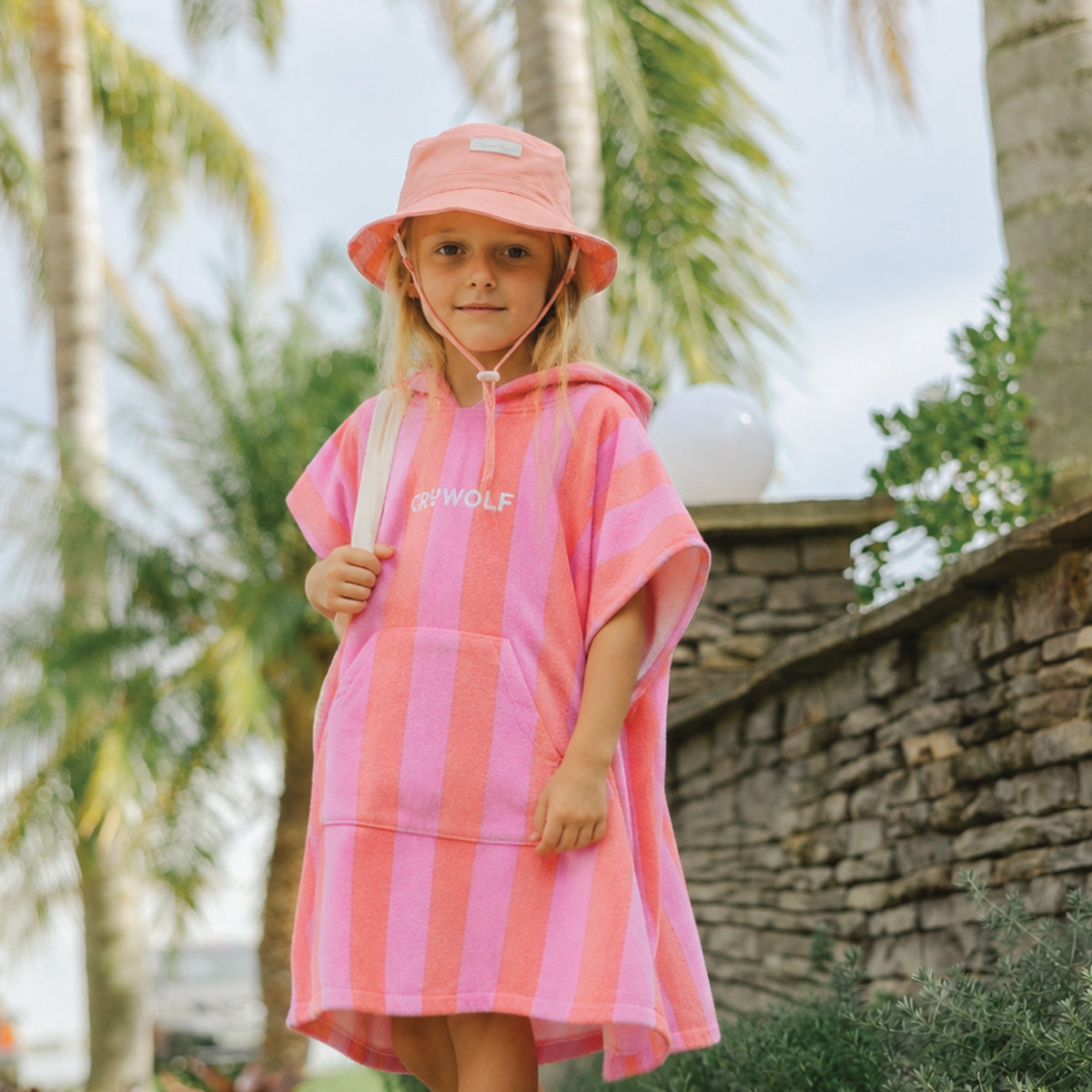 Hooded Towel- Flamingo Stripe