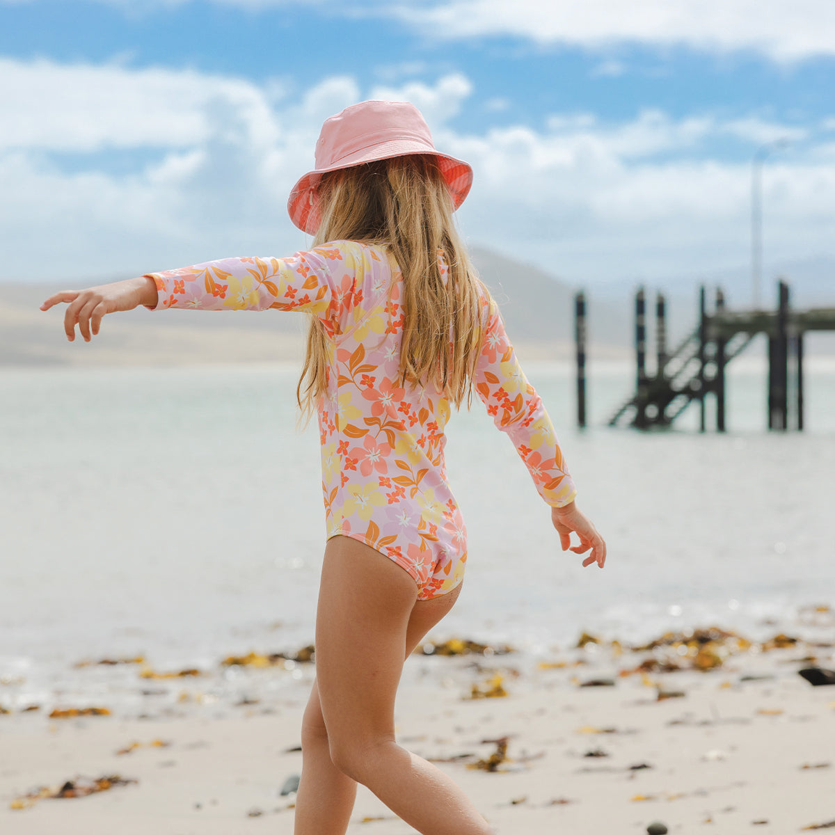 Long Sleeve Swimsuit - Hibiscus Daze