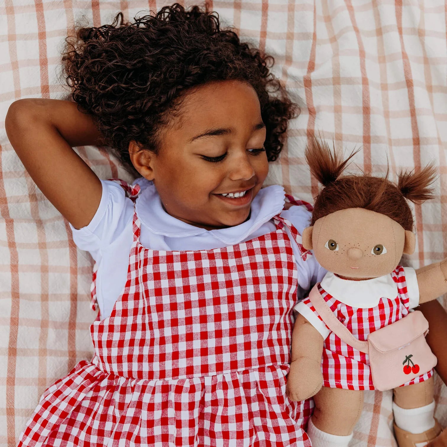 Olli Ella Dinkum Doll Outfit - Cherry Gingham Outfit