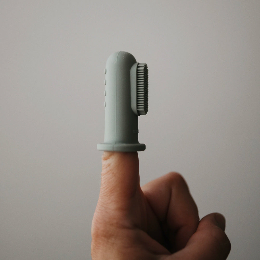 Mushie Finger Toothbrush - Shifting Sand/Cambridge Blue