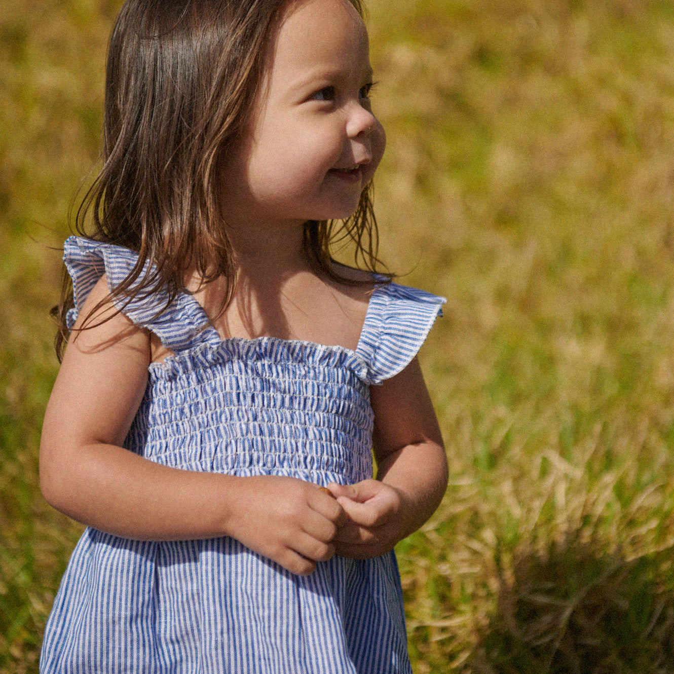 Nature Baby Gala Dress - Linen Blue Stripe