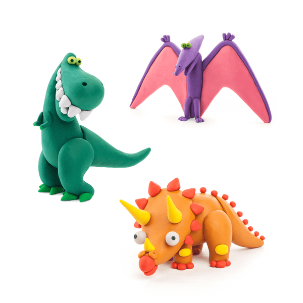 Hey Clay Dinos Medium Pack - Pterodactylus, Triceratops, Tyrannosaurus
