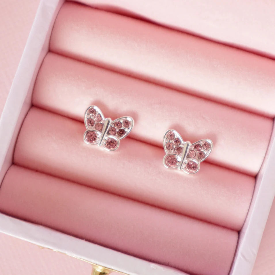 Lauren Hinkley Pink Crystal Butterfly Earrings in a Fairy Magic Trinket Box