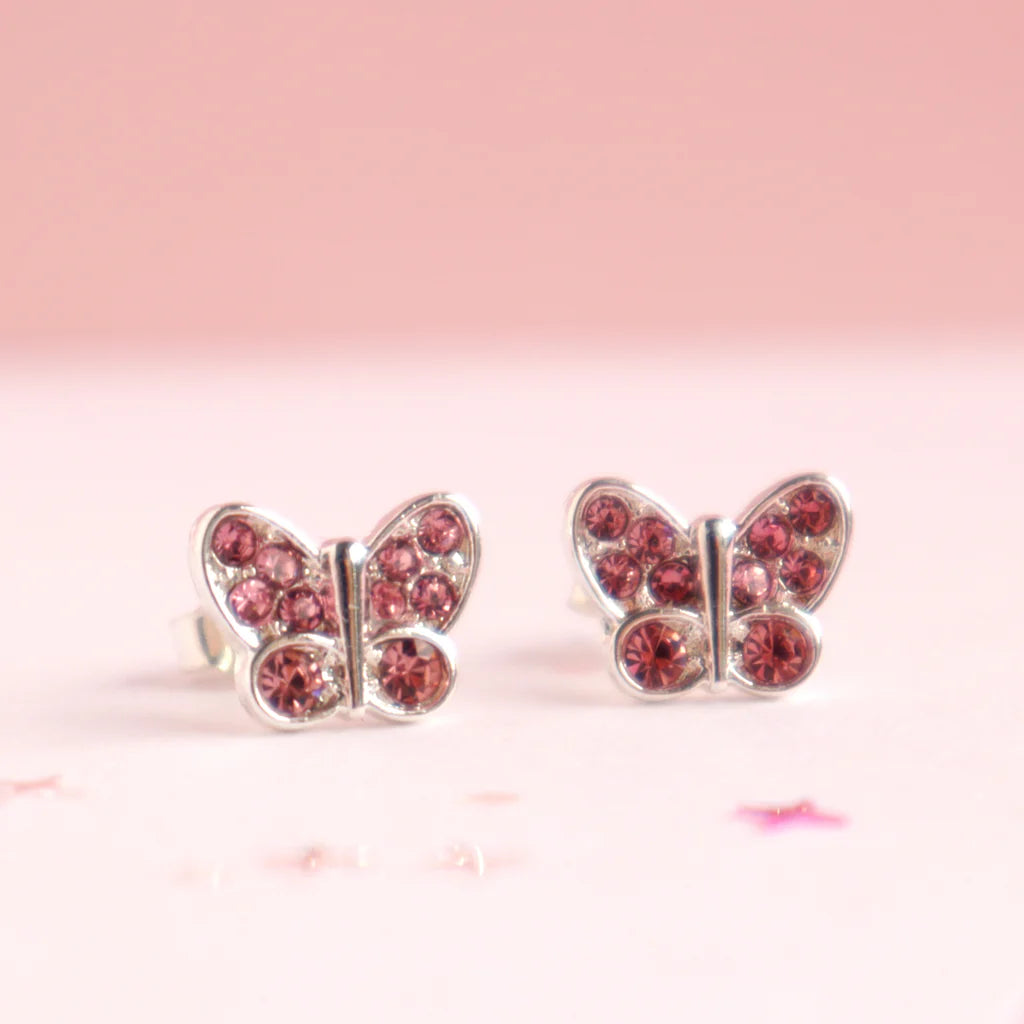 Lauren Hinkley Pink Crystal Butterfly Earrings in a Fairy Magic Trinket Box