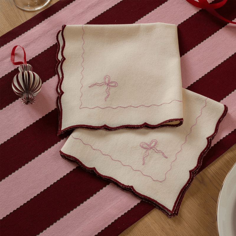 Avery Row Embroidered Bow Napkins, Set of 2 - Burgundy