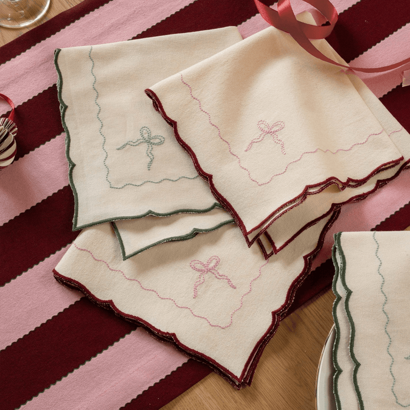 Avery Row Embroidered Bow Napkins, Set of 2 - Burgundy