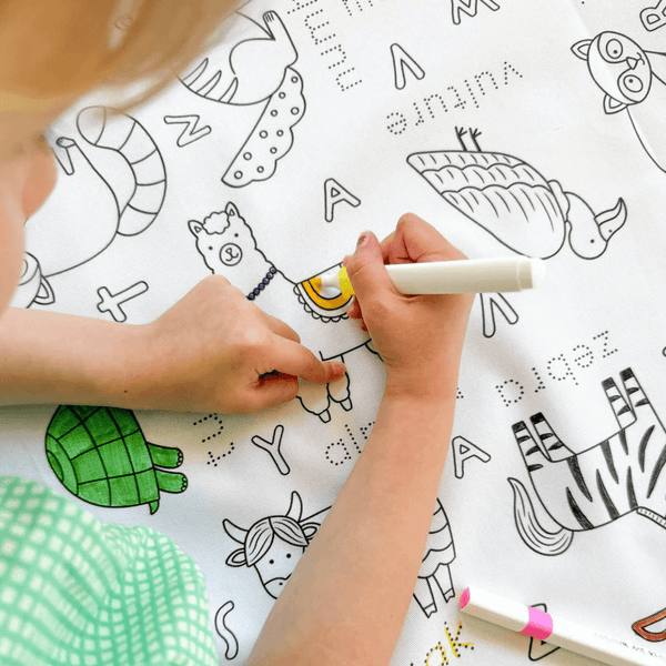 Colour Me Kids Reusable Colouring In Tablecloth Set - Alphabet Animals