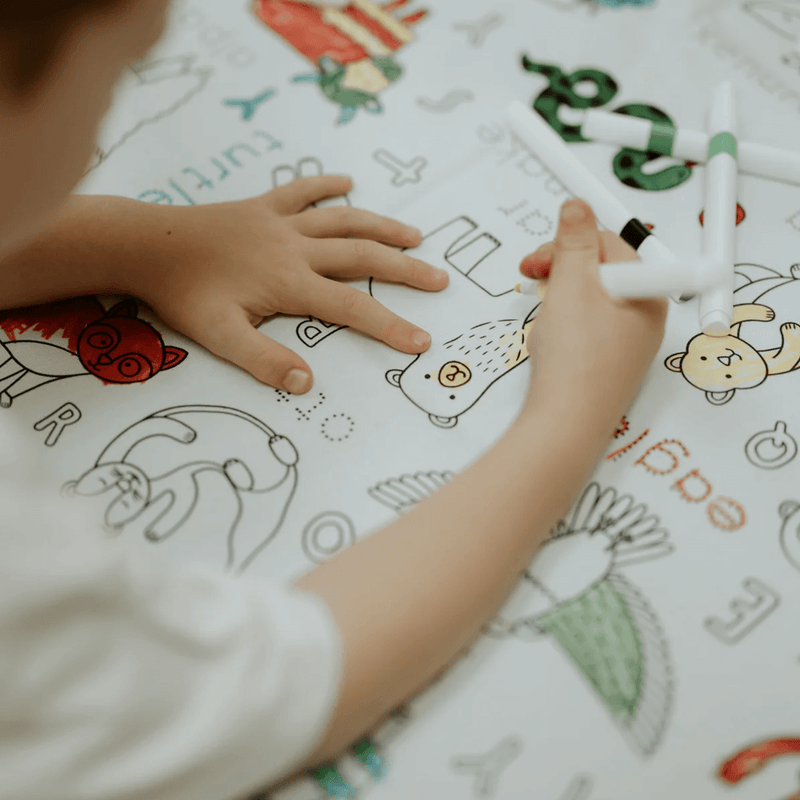 Colour Me Kids Reusable Colouring In Tablecloth Set - Alphabet Animals