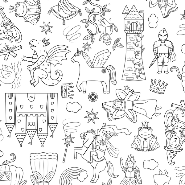 Colour Me Kids Reusable Colouring In Tablecloth Set - Once Upon A Time