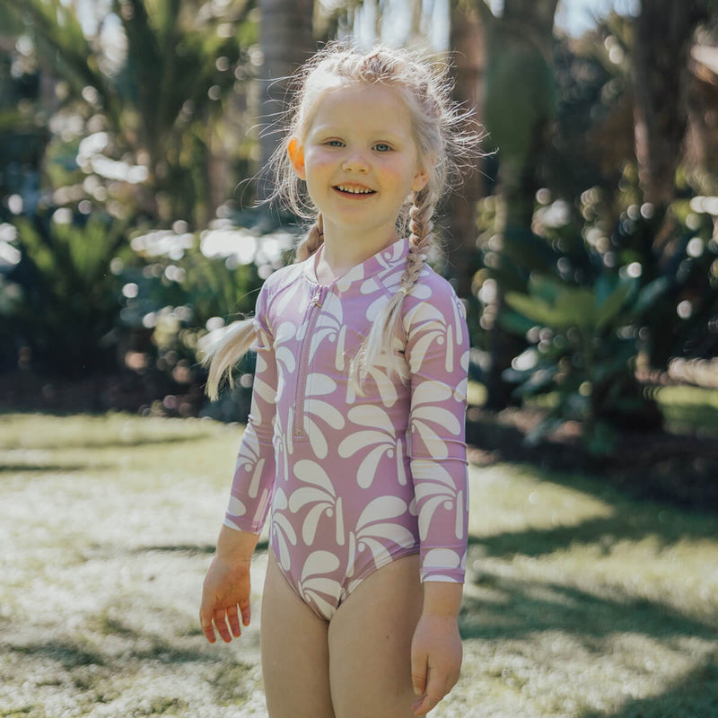 Crywolf Long Sleeve Swim Suit - Lilac Palms