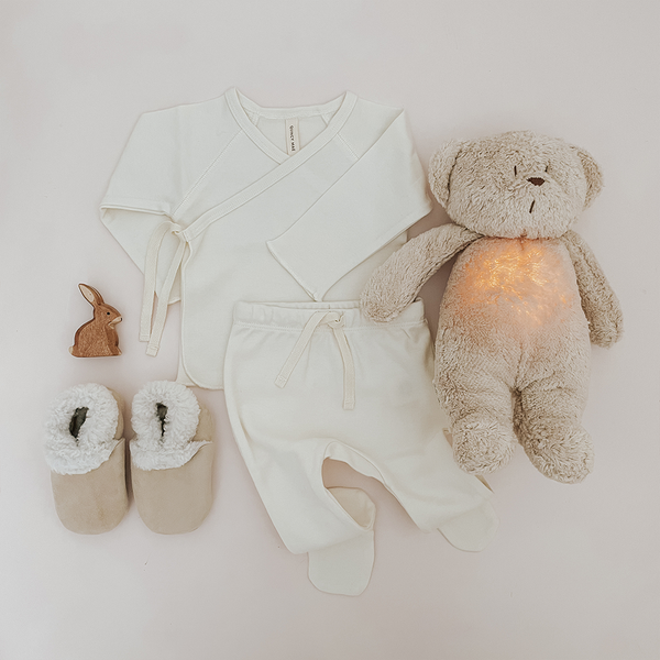 Quincy Mae Wrap Top & Footed Pant Set - Ivory