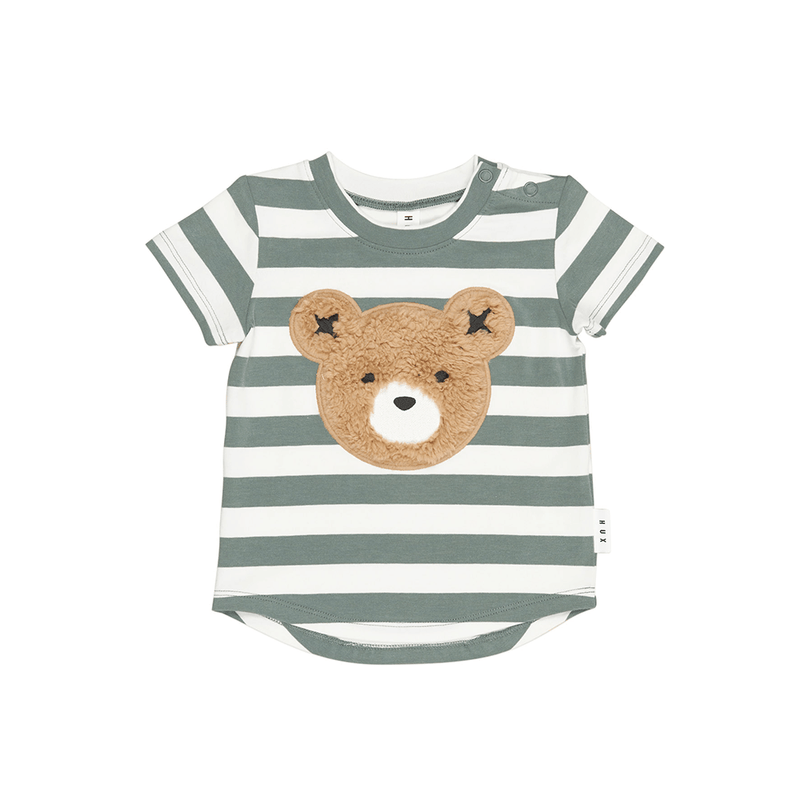 Huxbaby Furry Huxbear Stripe T-Shirt - Spruce + Almond