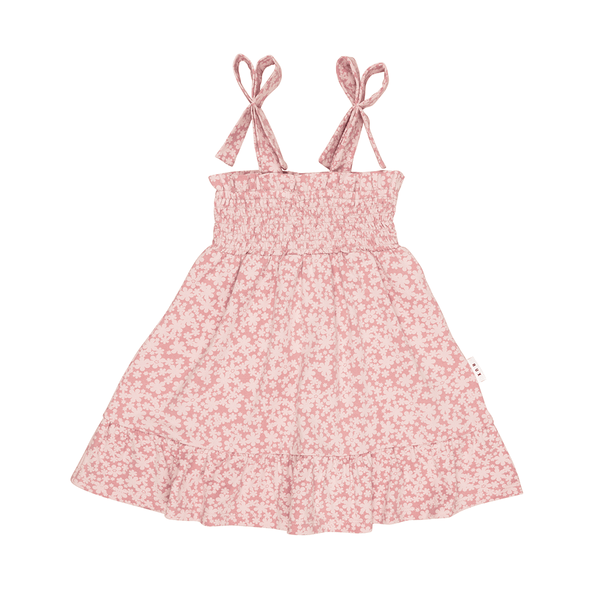 Huxbaby Smile Floral Shirred Dress - Dusty Rose