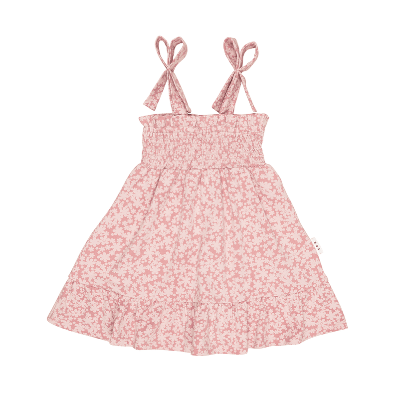 Huxbaby Smile Floral Shirred Dress - Dusty Rose