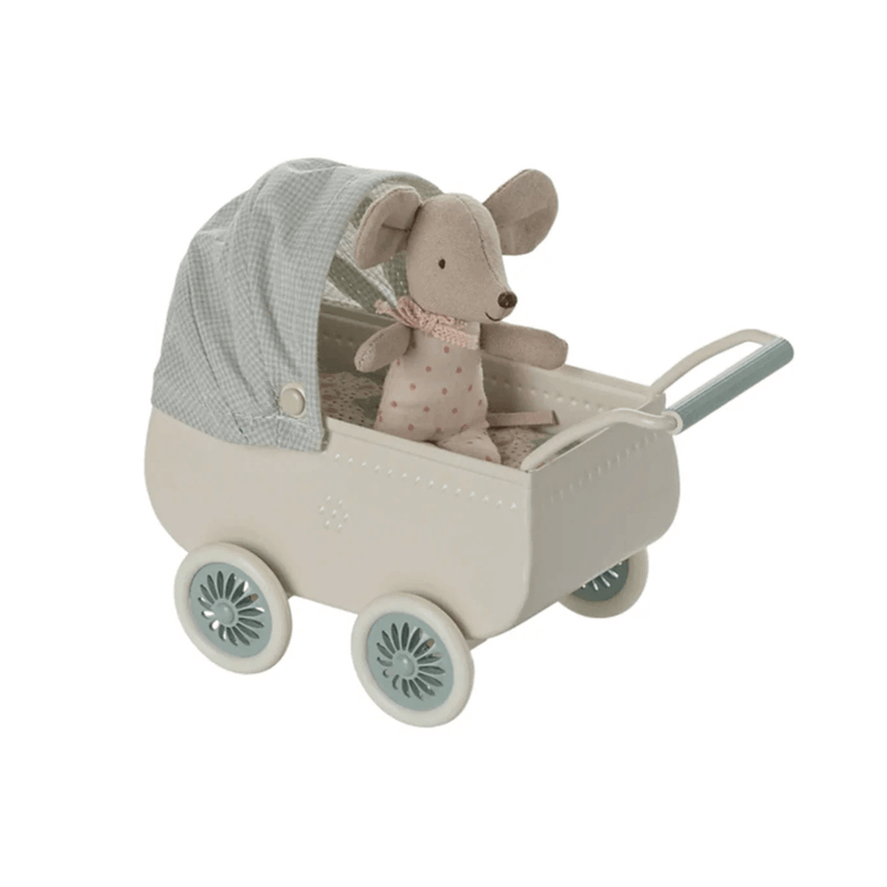 Maileg Pram With Baby Mouse - Mint
