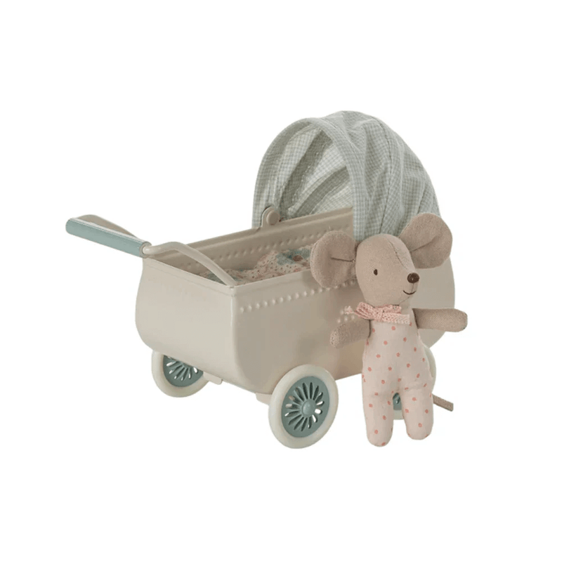 Maileg Pram With Baby Mouse - Mint