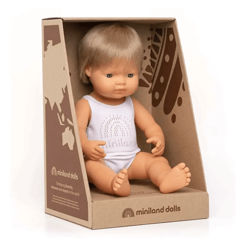 Miniland Doll Anatomically Correct Baby - Caucasian Dark Blonde Boy 38cm