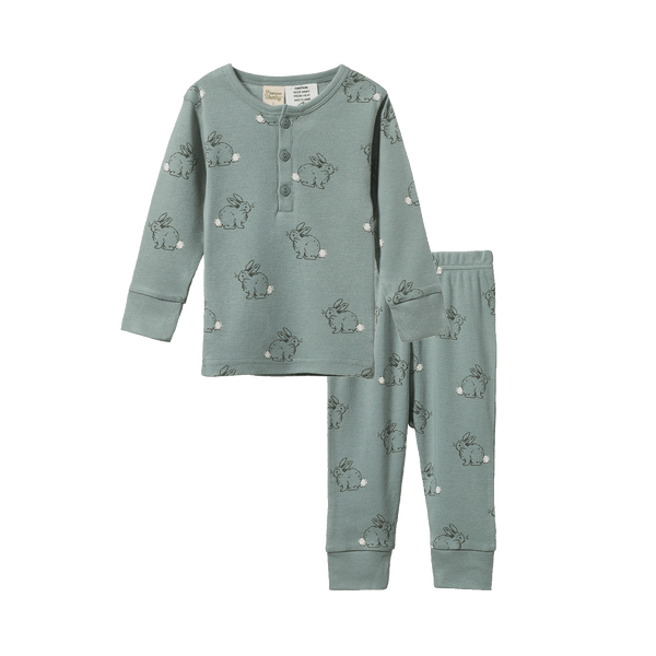 Nature Baby 2PC Long Sleeve Pyjama Set - Cottage Bunny Sage